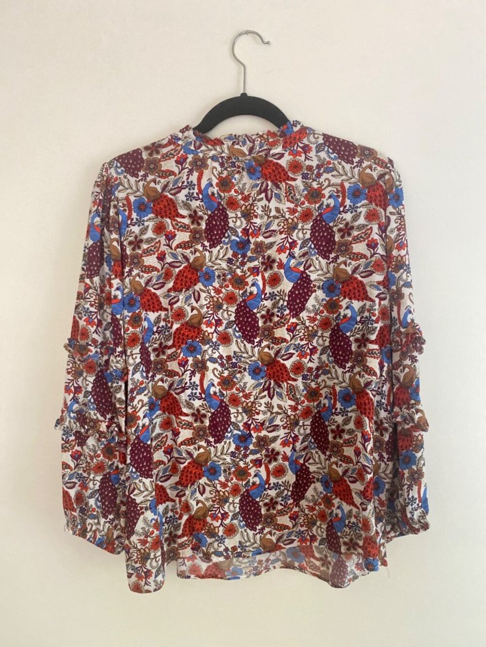 LOFT Multicolor Women's Floral Peasant Blouse With Ruffle Sleeves Size L - Picture 4 of 6